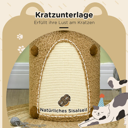 Cat Scratching Tower with caves and board, light brown, 66cm