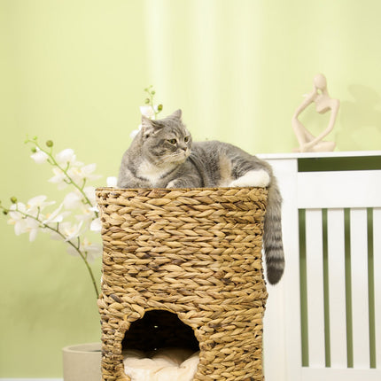 Cat Tower with 3 levels, cushioned, 73 cm - Water hyacinth