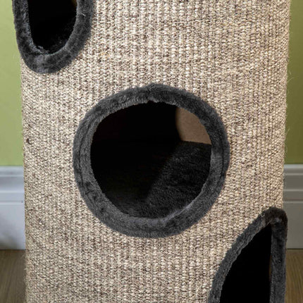 Cat Scratching Barrel with 3 sisal and plush caves, gray