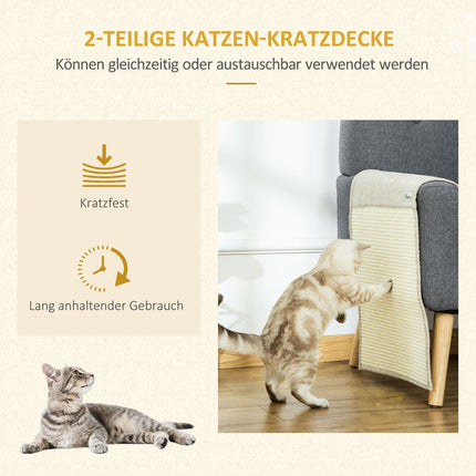 Cat Scratching Mat, Sisal Sofa Cover Set - Beige/Grey