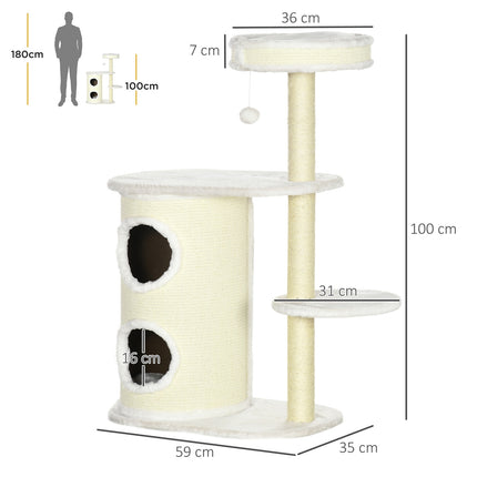 Cat scratching post 100 cm with dish, sisal, play ball