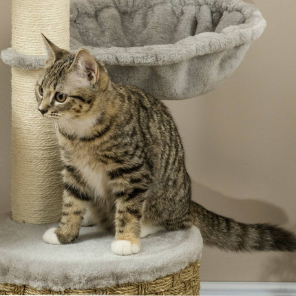 Cat tree with cave & hammock, 115.5 cm jute poles, light grey