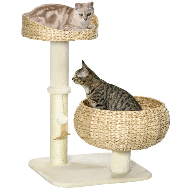 Cat Climbing Tree 72cm with beds & play ball, Beige/Cream