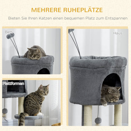 Cat tree with cave, toy ball & sisal - grey/cream, 73.5 cm