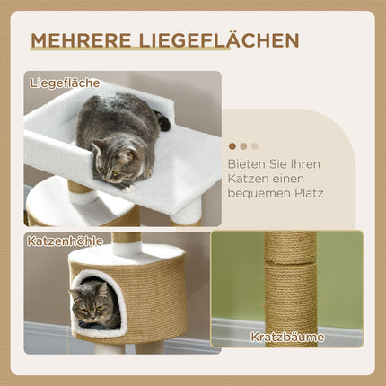 Cat tree scratching post, 79 cm with cave and bed, jute