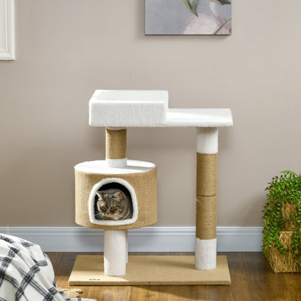 Cat tree scratching post, 79 cm with cave and bed, jute