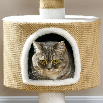 Cat tree scratching post, 79 cm with cave and bed, jute