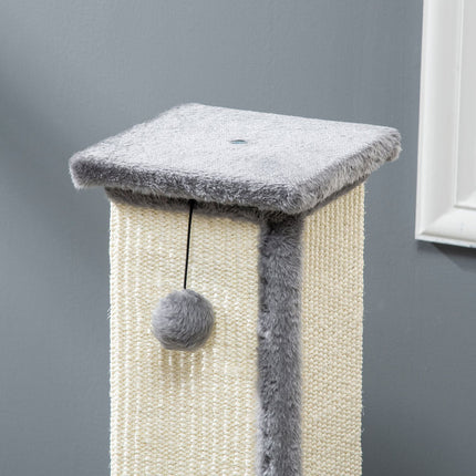 Cat scratching post, 81 cm sisal, gray and cream with play ball
