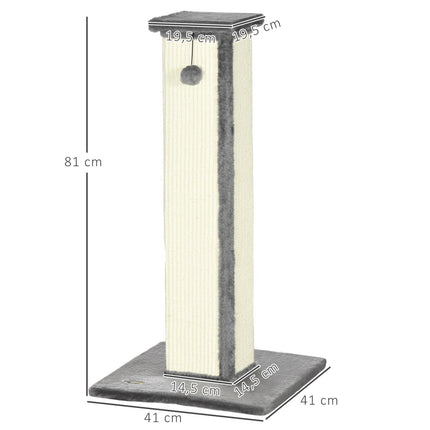 Cat scratching post, 81 cm sisal, gray and cream with play ball