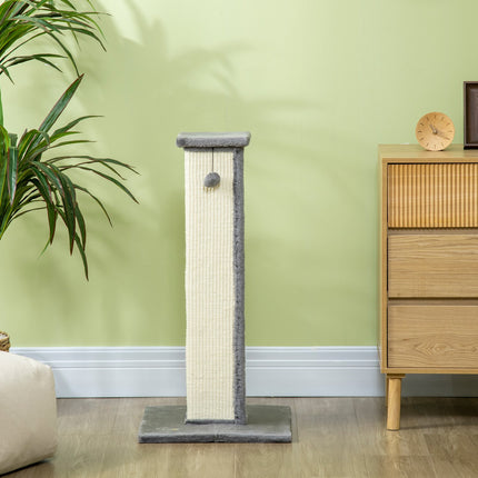 Cat scratching post, 81 cm sisal, gray and cream with play ball