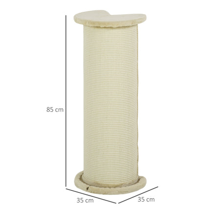 Cat scratching post, 85 cm, sisal rope, plush cream