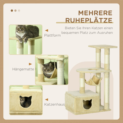 Cat scratching post - 99 cm plush tree with bed and cave