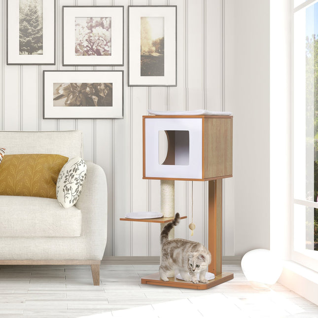 Cat scratching post with cave, sisal rods and 4 cushions