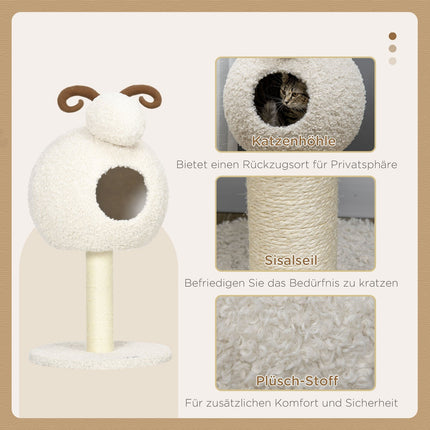 Cat tree with cave & sisal rope, 80 cm, cream white