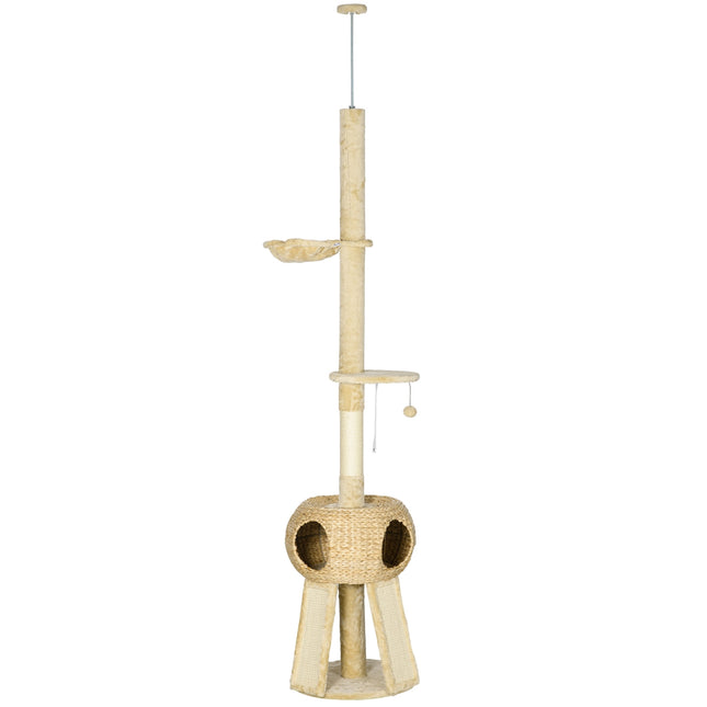 Ceiling cat scratching post with hammock and cave