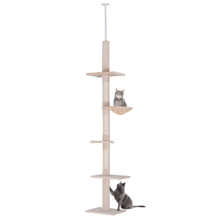 Adjustable beige cat tower with sisal for climbing, 230-260cm