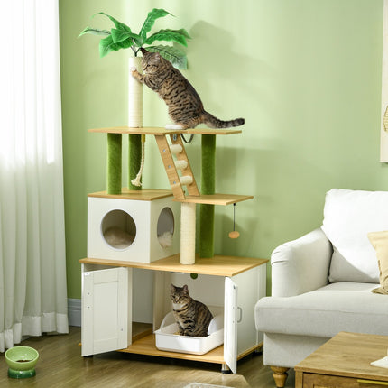Cat litter box 2-in-1 with scratching post and stairs