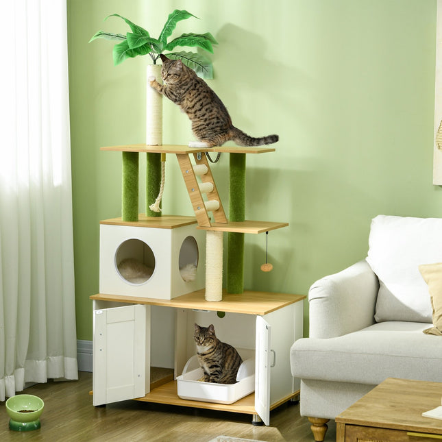 Cat litter box 2-in-1 with scratching post and stairs