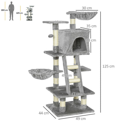 Multi-layer scratching post Cat tree with hammock, gray