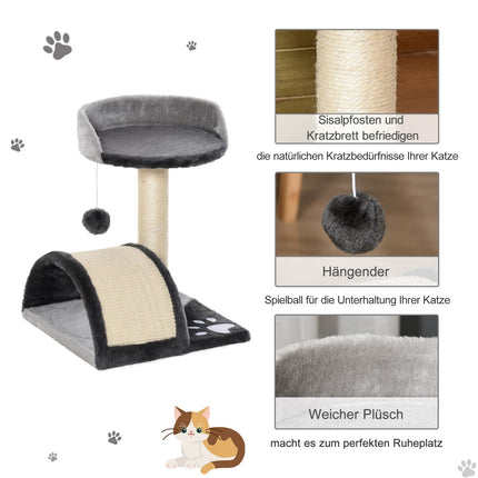Gray cat tree with sisal poles & play balls - 35.5x37x46cm