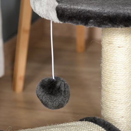 Gray cat tree with sisal poles & play balls - 35.5x37x46cm