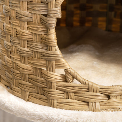 Cat tree with caves and sisal posts, natural rattan, 95 cm