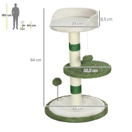 Cat scratching post with bed and toy, small 64cm