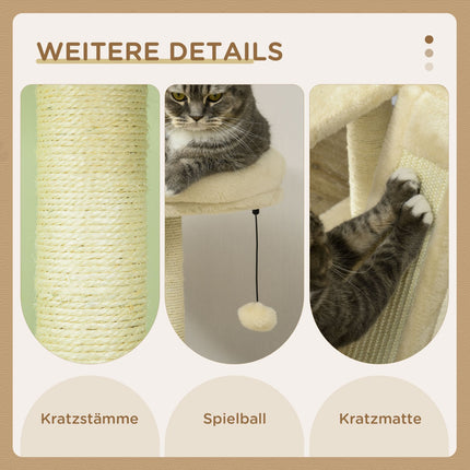 Cat scratching post with cave, play ball, sisal platforms