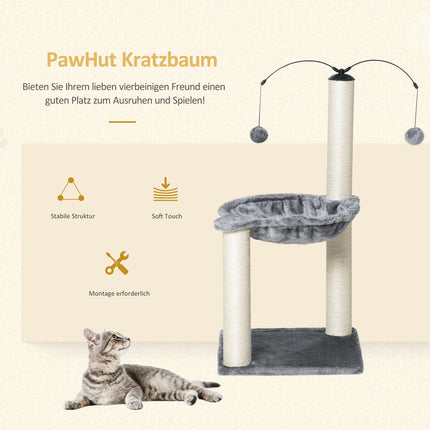 Cat tree with hammock and toy - Grey, 39.5x83 cm