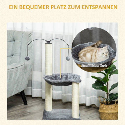 Cat tree with hammock and toy - Grey, 39.5x83 cm