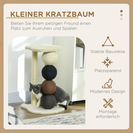 Cat scratching post with platform, sisal posts and balls, 38x38x64cm