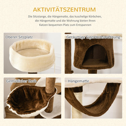 XXL Multi-level cat tree with hammock and cave, brown