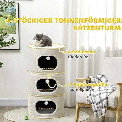 Cat Tower with Caves & Play Balls, Sisal, 100cm, Beige