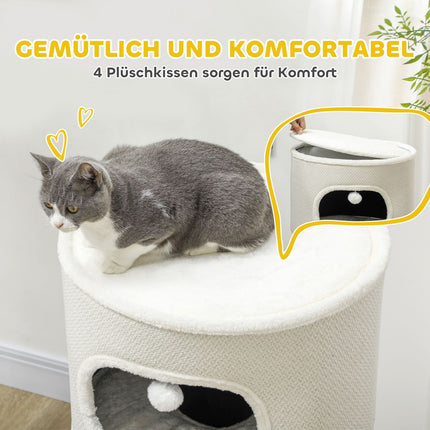 Cat Tower with Caves & Play Balls, Sisal, 100cm, Beige