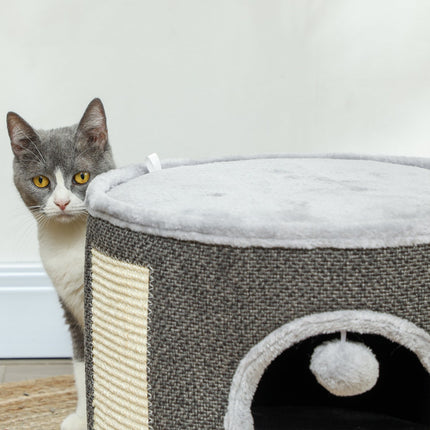 Dark gray cat tower - 30 cm sisal plate with cave