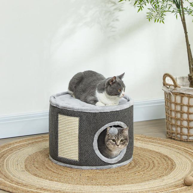 Dark gray cat tower - 30 cm sisal plate with cave
