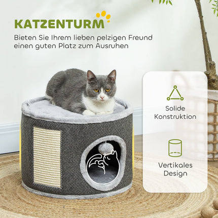 Dark gray cat tower - 30 cm sisal plate with cave