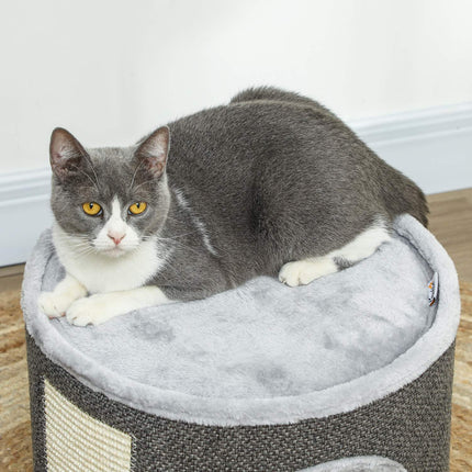 Dark gray cat tower - 30 cm sisal plate with cave