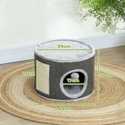 Dark gray cat tower - 30 cm sisal plate with cave
