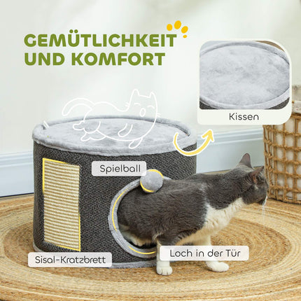 Dark gray cat tower - 30 cm sisal plate with cave