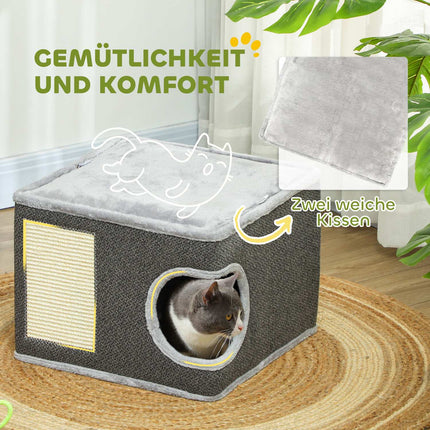 Cat tower with cave, sisal pole & play ball, 35 cm