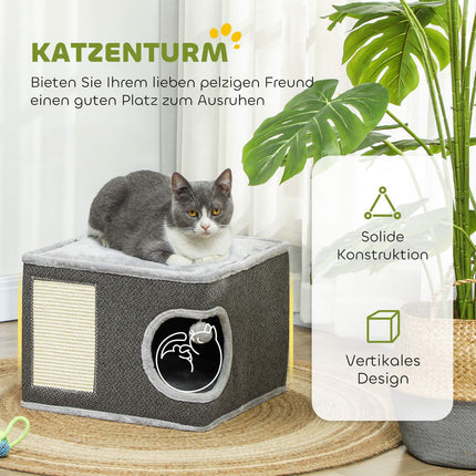 Cat tower with cave, sisal pole & play ball, 35 cm
