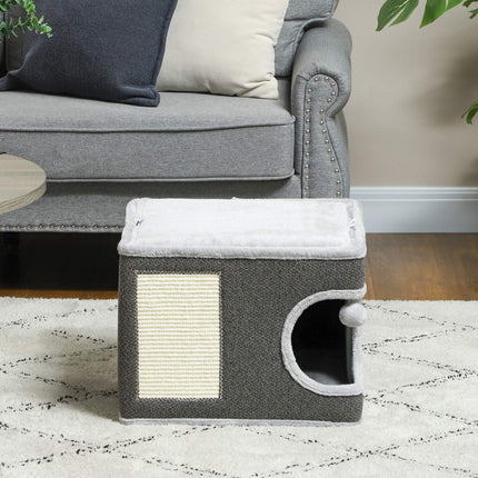 Cat tower with cave, sisal pole & play ball, 35 cm