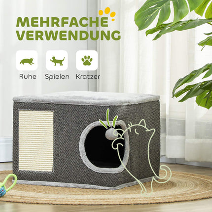 Cat tower with cave, sisal pole & play ball, 35 cm