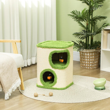 Cat litter box, 52 cm high, Sisal Cave Tower with toys