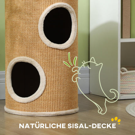 Cat scratching post with 2 caves, Sisal, 60 cm