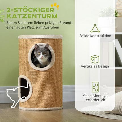 Cat scratching post with 2 caves, Sisal, 60 cm