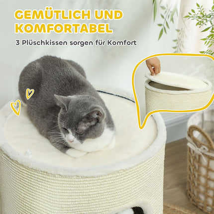 Cat Scratching Fat with Caves, 69 cm, Creme White