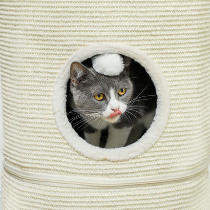 Cat Scratching Fat with Caves, 69 cm, Creme White