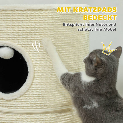 Cat Scratching Fat with Caves, 69 cm, Creme White